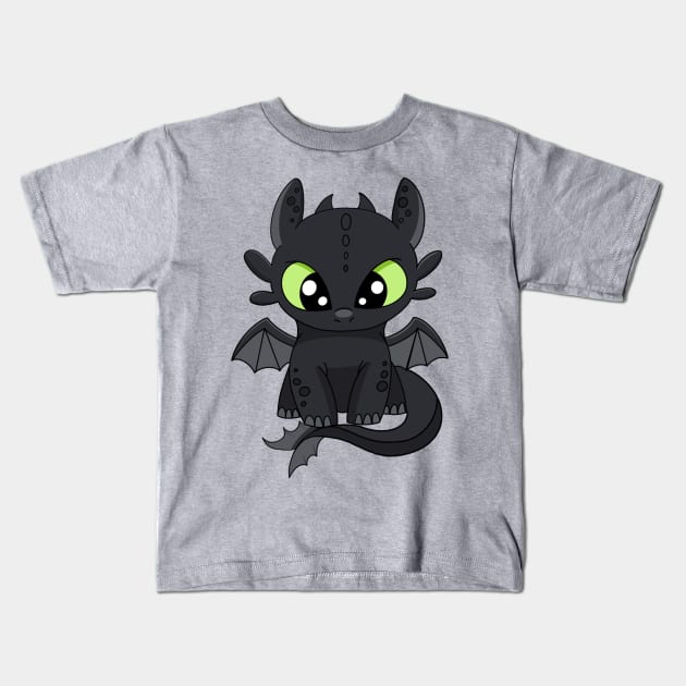 Baby Toothless fanart, How to train your dragon, night light fury Kids T-Shirt by PrimeStore